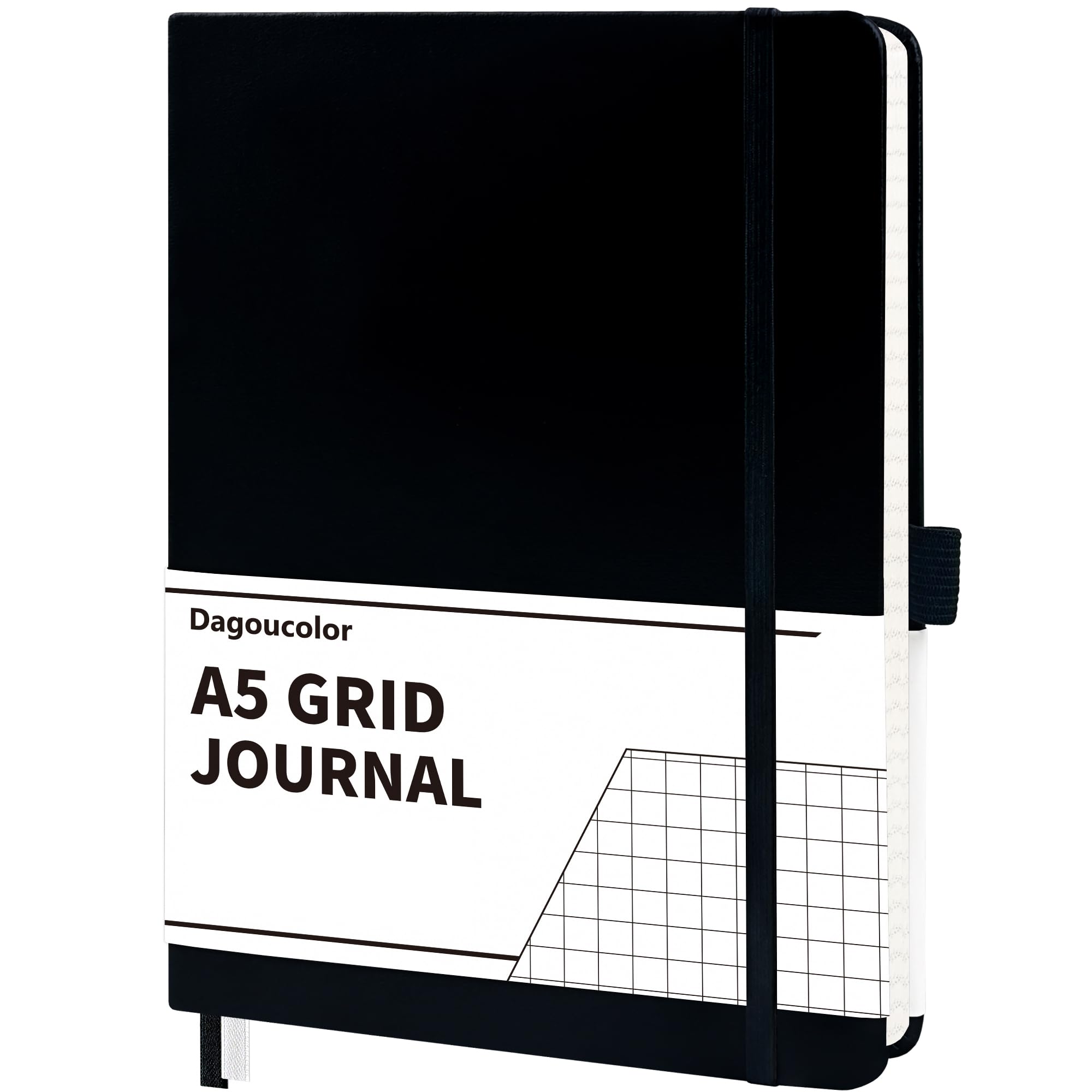DagouColor Notebook A5, 90 Sheet, 120GSM - Black, Grid