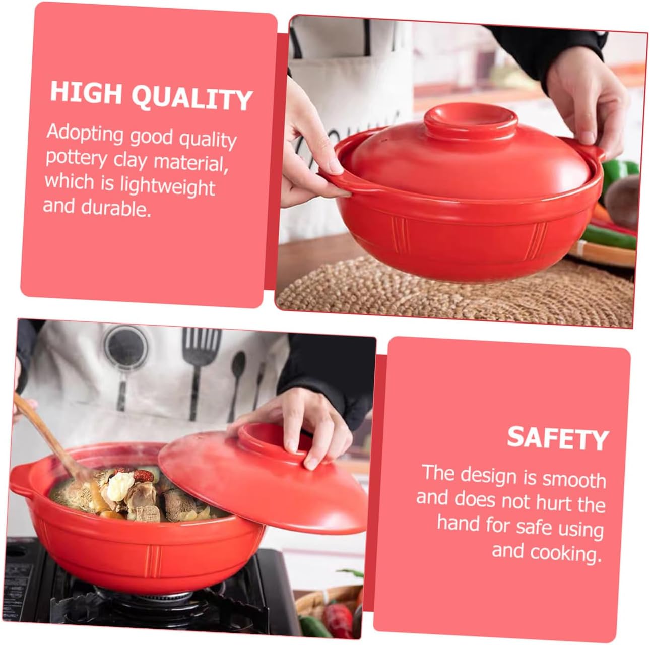 Luxshiny High-temperature Resistant Clay Cookware Red Braised Chicken Pot Non-stick Soup Rice Pot Casserole for Home Gas Stove Cooking