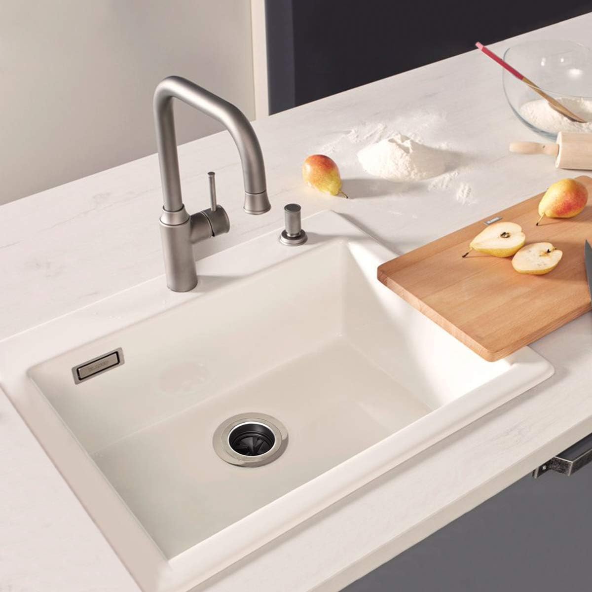 Garbage Disposal Air Switch Kit and Extend Deep Flange Bundle, Long Brushed Stainless Steel Button with Aluminum Alloy Power Module