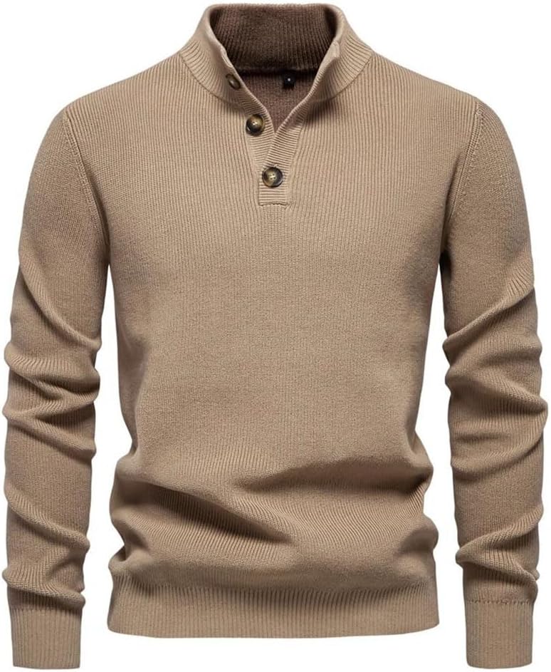 DBFBDTU Men's Mock Neck Button Sweater Pullover Cotton Casual Social Knit Turtleneck Winter Jumper