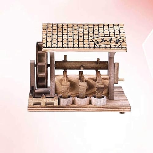 Miniatura 9 de Modelo de casa de rueda de agua de madera, figura de molino de agua antiguo chino, modelo decorativo, mesa de escritorio, figura de exhibición para