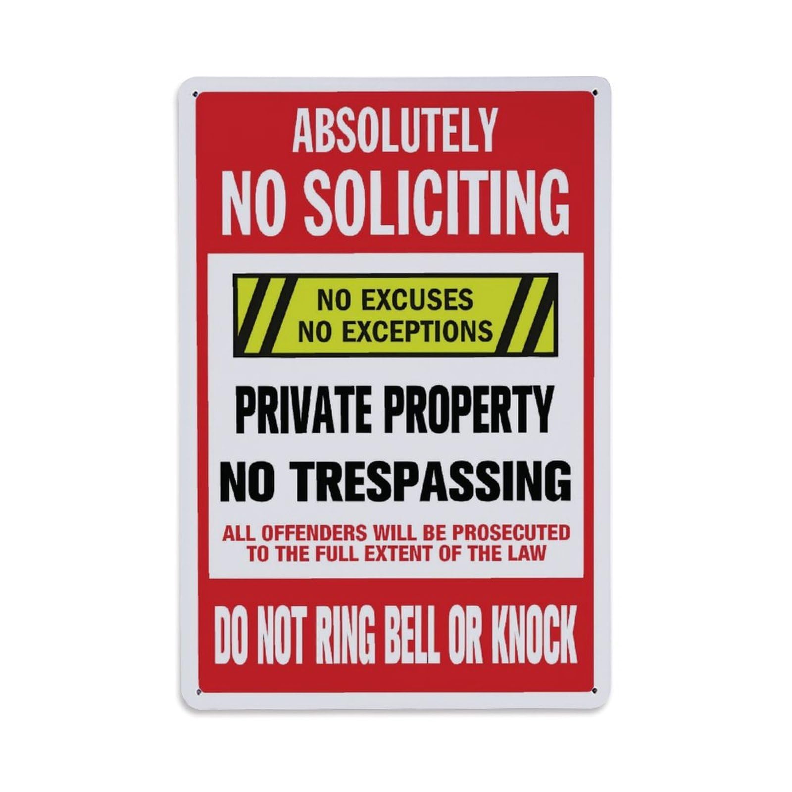 Absolutely No Soliciting Private Property No Trespassing Do Not Ring Bell Or Knock Sign Vintage Aluminium Metal Sign, Retro Wall Decor for Home, Bar, Garage & Farmhouse 30x20cm