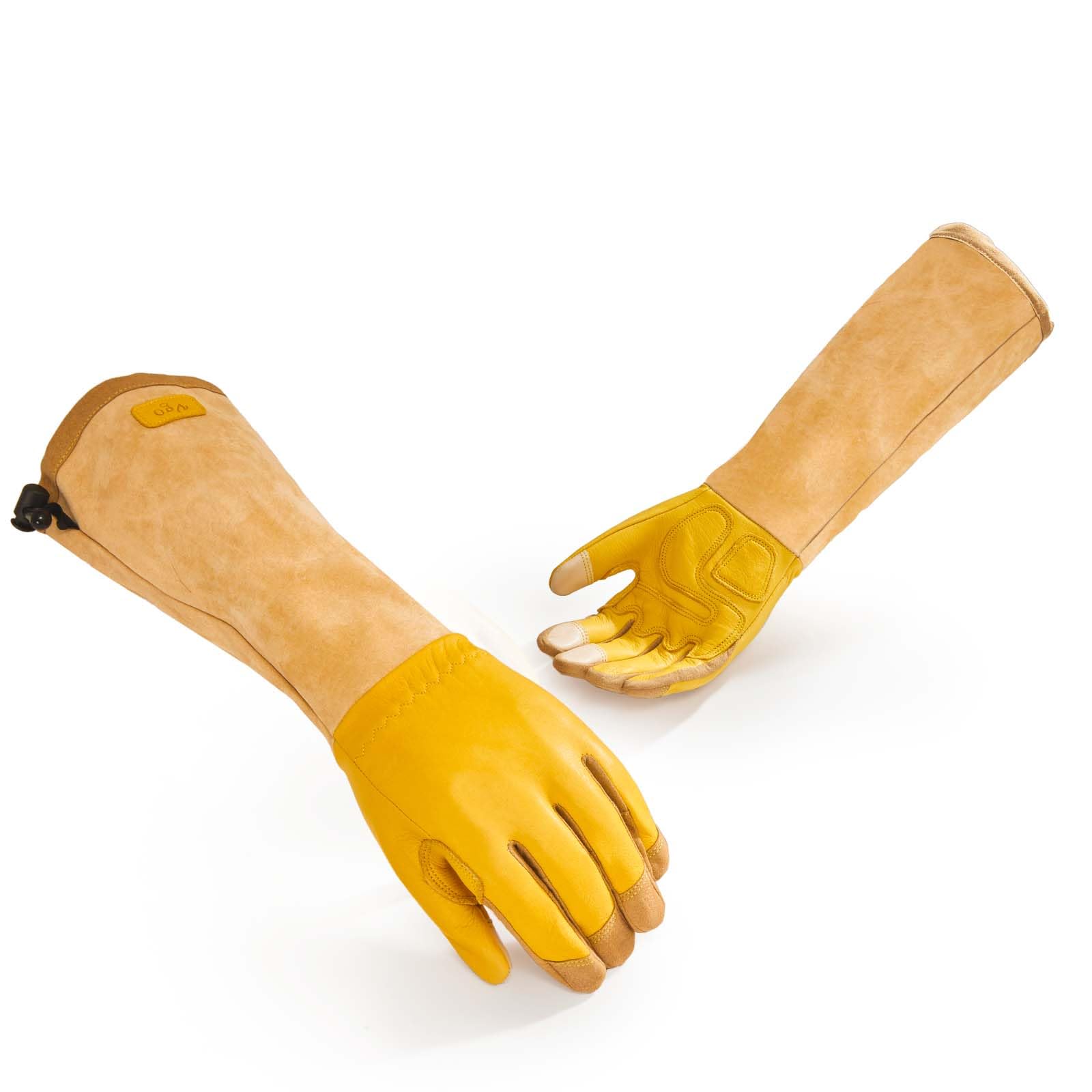 VGO 1 Pair Puncture-Proof Gardening Gloves for Thorn Protection, 10"Gauntlet Cowhide Armor, Touchscreen Compatible