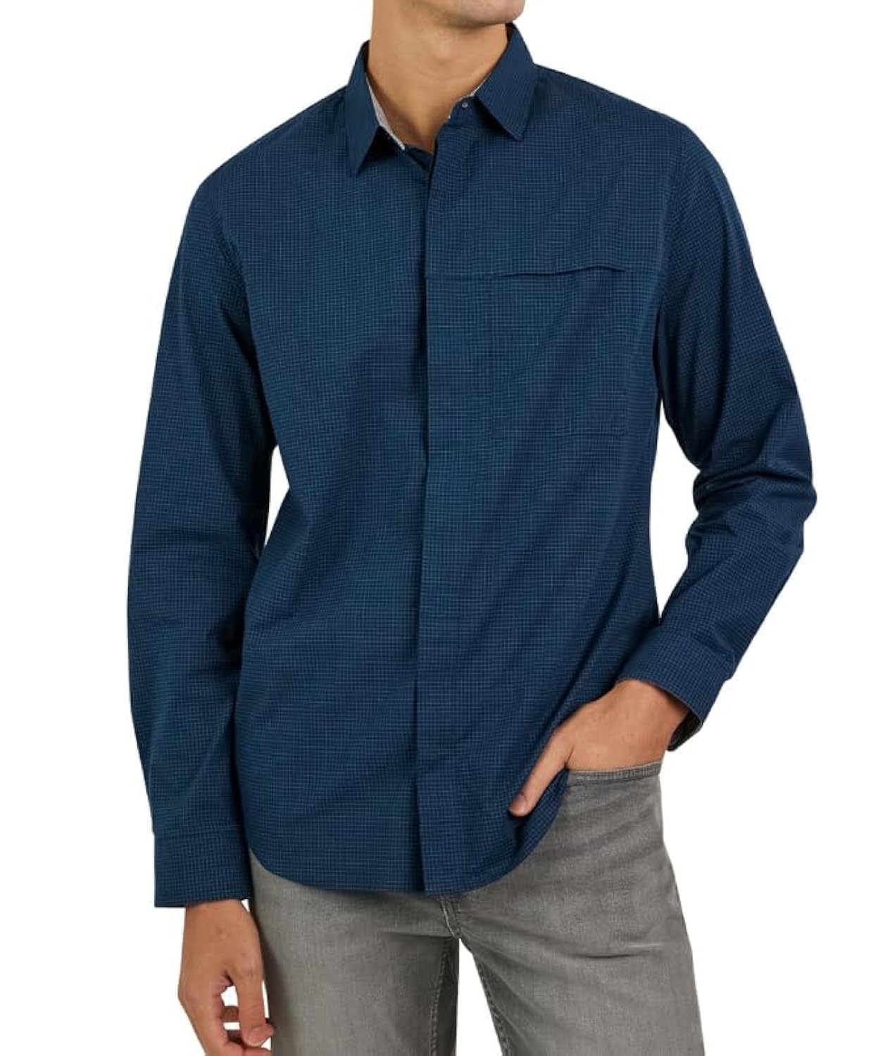 DKNY Men's Long Sleeve Button Down Shirt - Premium Soft Mens Casual Button Up Shirts | Plaid Shirts for Men, Deep Dive, Large