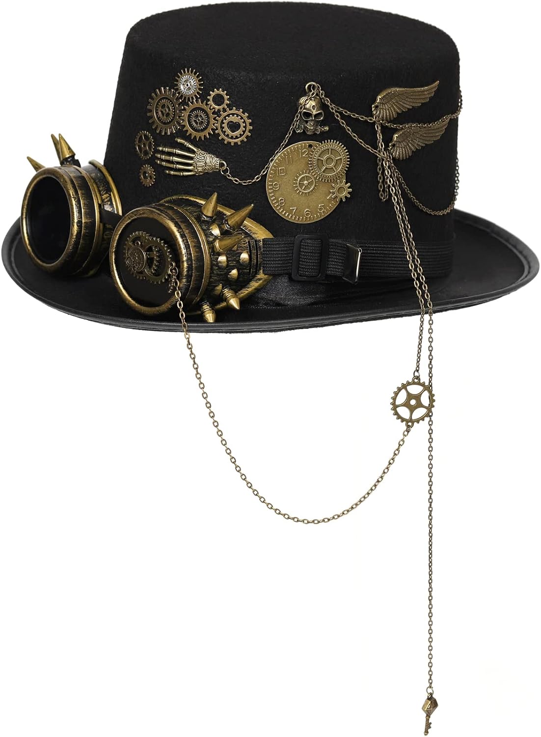 Unisex Gothic Steampunk Top Hats with Goggle Gear Halloween Hat Headwear Men Women