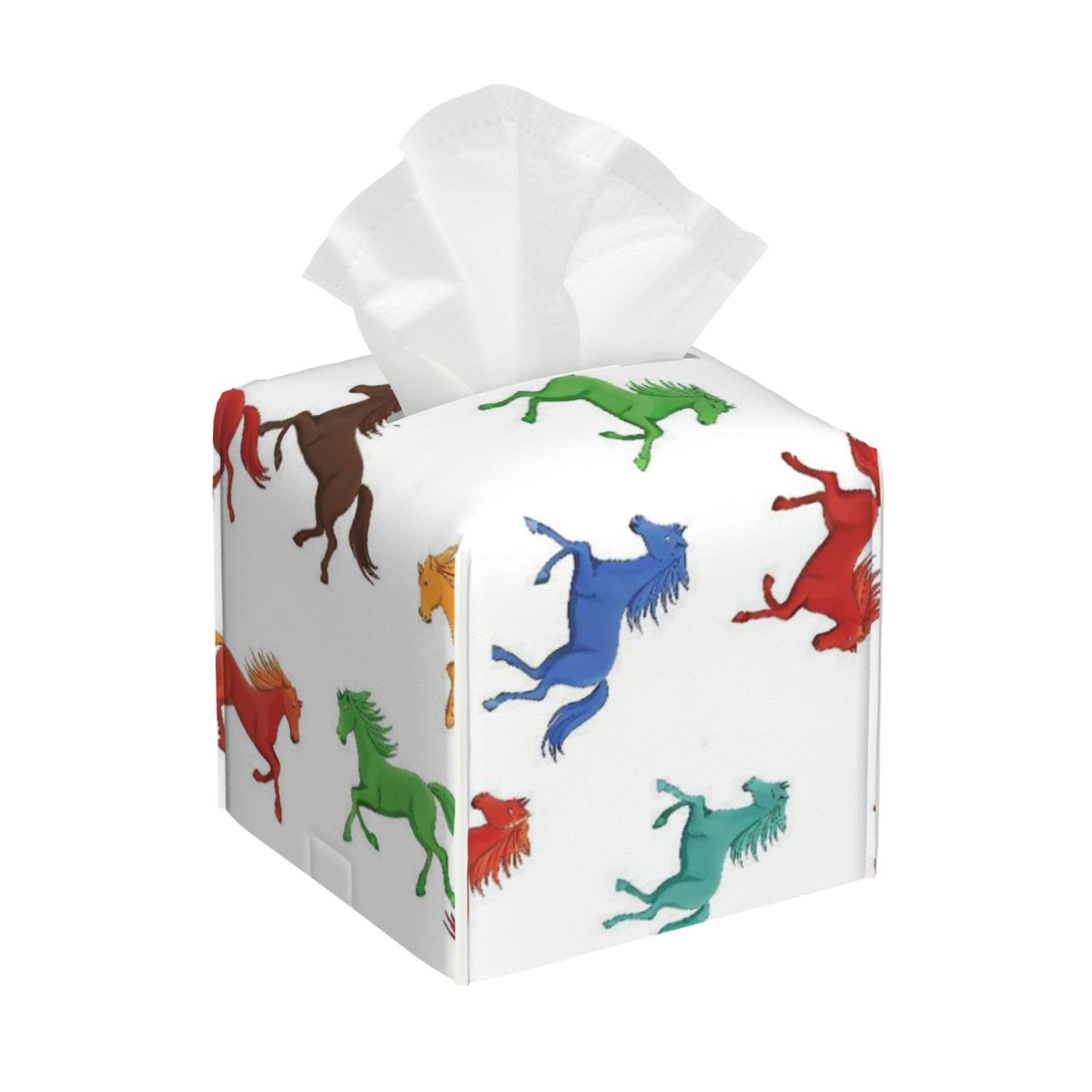 Horse Leather Tissue Box Cover Holder Square Facial Paper Organizer 5.2" X 5.2" X 5.2"