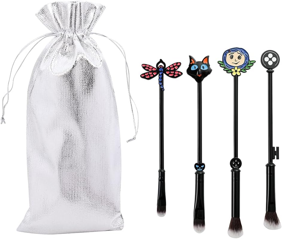 BulbasaurHorror Movie Makeup Brushes - Charm Women Halloween Makeup Brush Set Metal Memorial Collection Silver Drawstring Bag (makeup brushes set)