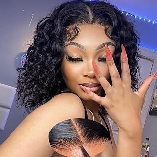 Wear and Go Glueless Wig, 12 Inch, Human Hair, Water Curly Bob, 30 Second Install, for Black Women