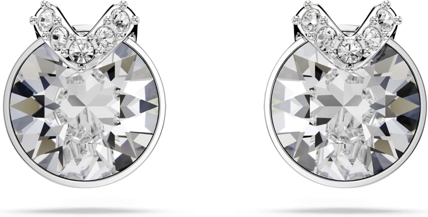 Swarovski Bella stud earrings, Round cut, Pavé, White, Rhodium plated
