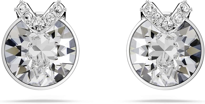 Swarovski Bella stud earrings, Round cut, Pave, White, Rhodium plated