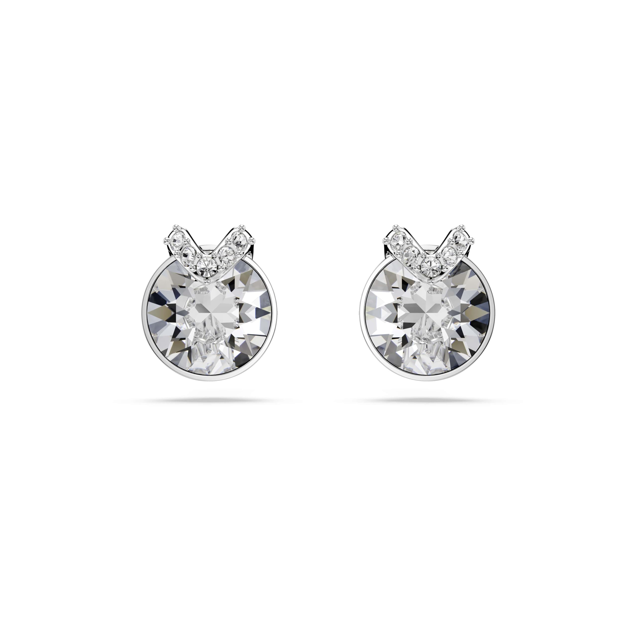 Swarovski Bella Stud Earrings, Round Cut, Pavé, White, Rhodium Plated