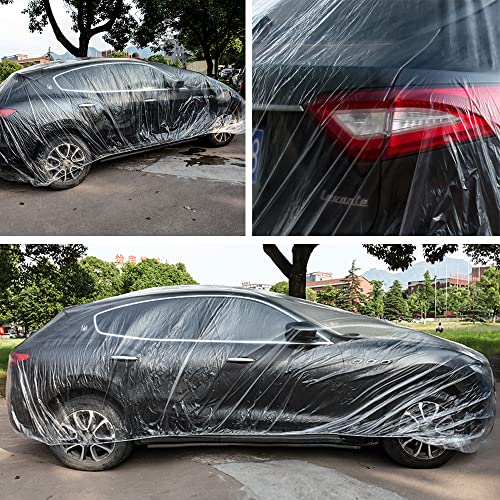 Image of LuliKa 5 Packs Disposable Car Cover Clear Plastic Car Cover Universal Rain Dust Garage Cover with Elastic Band Large (15.7FT x 24.6FT)