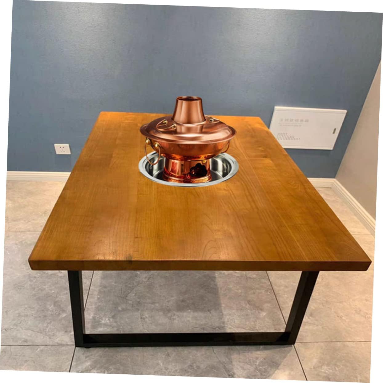 Fondue Tray Metal Serving Tray Fondue Accessories Popcorn Trays Chinese Cook Dish Pan Metal Food Dish Popcorn Pods Wear- Steamed Pot Basin Kitchen Steamed Pot Basin, Silver