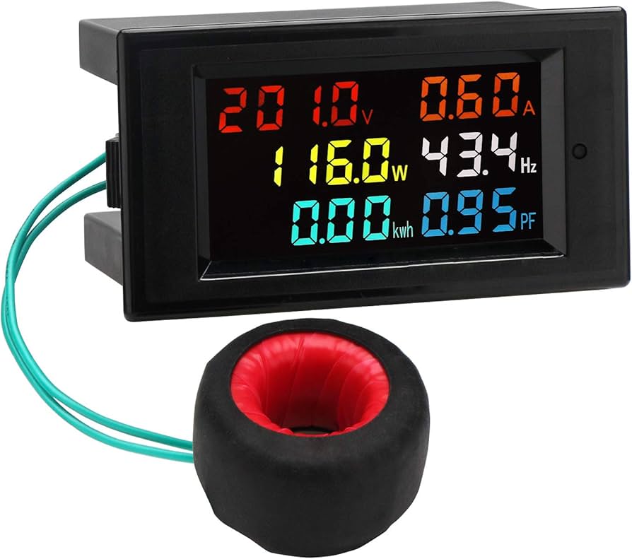 Amazon | DROK AC LCD監視メーター 80-300V 100A電圧電流力率周波数