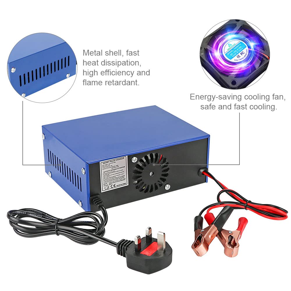 Caricabatteria per auto, unità di ricarica automatica per batteria da 12 V/24 V, monitor intelligente per mantenere il caricabatterie con schermo LED, ideale per vari veicoli, furgoni, trattori