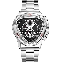 Lancardo Mens Triangular Quartz Watch Dot Scale Dial Calendar Luminous Hands Adjustable Stainless Steel Strap Business Wrsitwatch