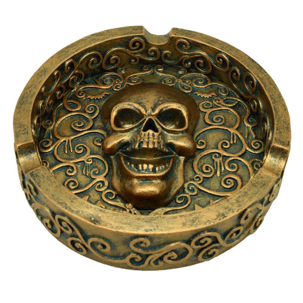 Puckator Multi-Coloured Skull Ashtray With Brushed Metallic Gold Effect - Gothic Home Decor - Ash Tray - Skull Gifts - Valentines Day - Skulls Ornaments Cool Ashtray Skull Halloween Decoration Lovers Gift Resin