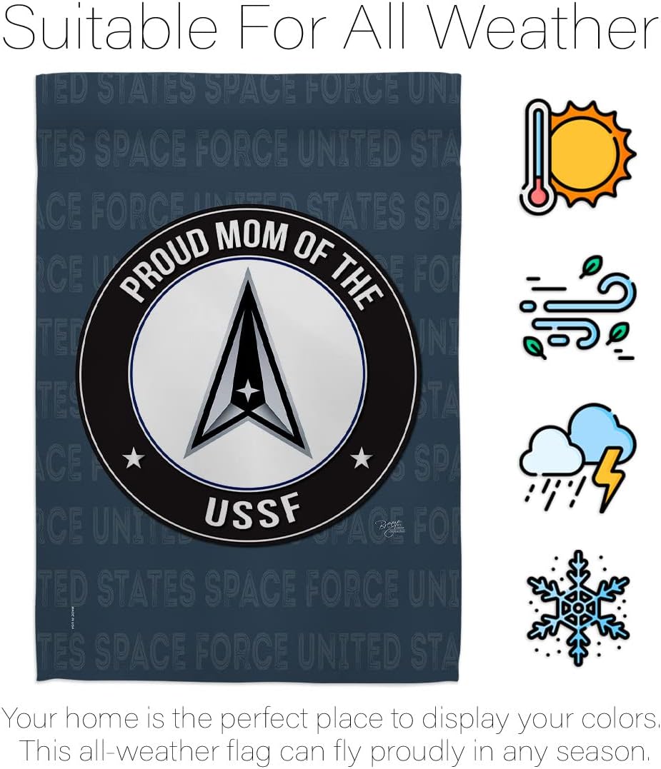 Breeze Decor Proud Mom USSF Garden Flag Set Wood Dowel Armed Space Force United State Air American Military Delta Official House Decoration Banner Small Yard Gift Double-Sided, Made in USA