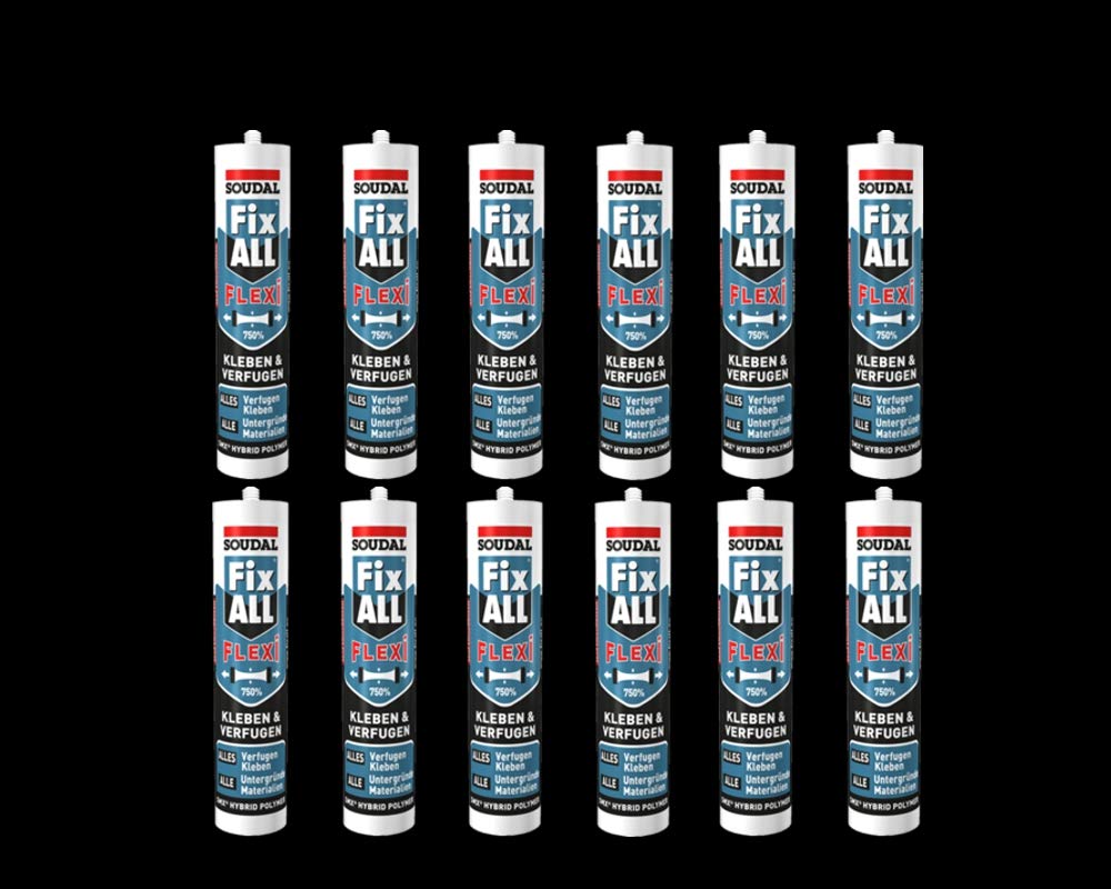 12 x Soudal Fix ALL Flexi, uniwersalny klej, 290 ml, kartusz, czarny