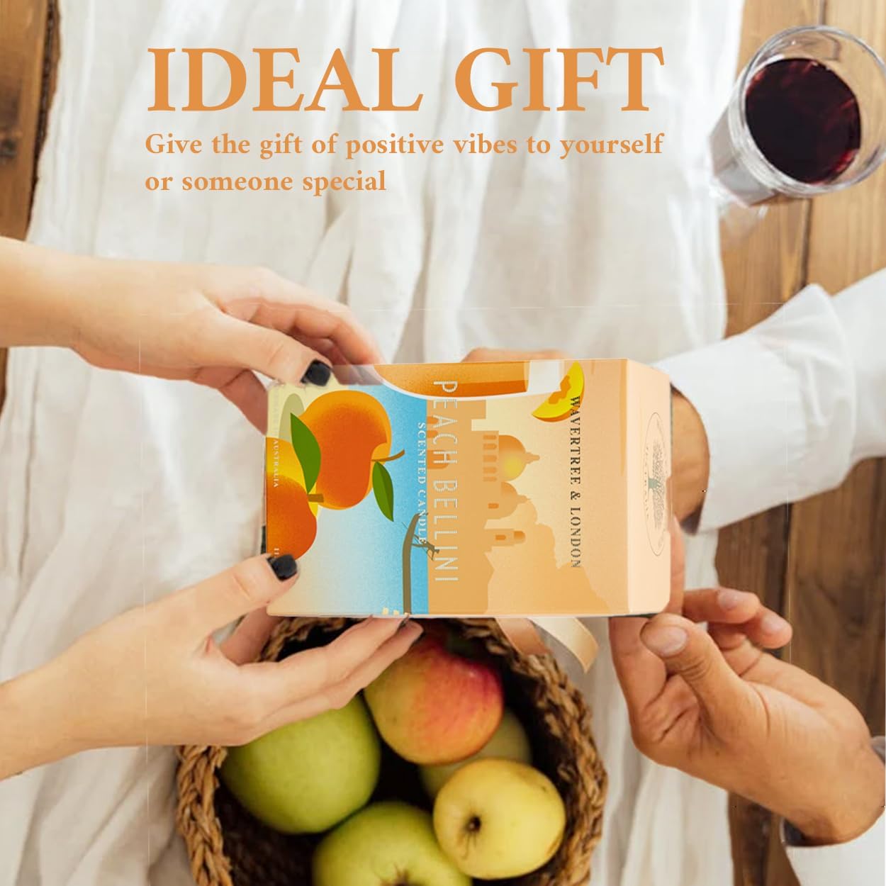 Wavertree & London Organic Peach Bellini Scent Soy Wax Candle | Non Toxic 100% Cotton Wick Triple Scented Pure Natural Soy Wax Candles, Hand Poured in Australia | 60 Hours Burning Time, 11.66 Oz