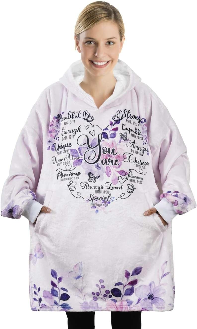 Christian Religious Gifts - Spiritual & Inspirational Gifts, Wearable Flannel Blanket Hoodie, Super Soft Warm & Cozy with Two Large Pockets, One Size Fits Most - Purple