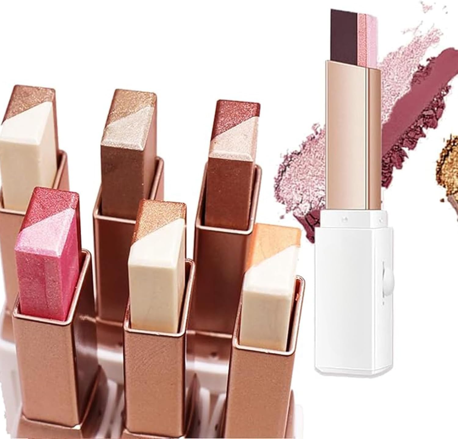 Seoder 3 Color Eye Shadow Stick | Twin Eyeshadow Stick | Two-Tone Shimmer Gradient EyeshadowStick | Easy to Blend, Non Creasing | Waterproof Glitter EyeStick | 24 Hour Stay (Shade #01- 03, Pink Rose, Brown Coffee, Red Brown)