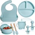 QLECT BPA Free Silicone Baby Feeding Set,Baby Led Weaning Supplies,Eating Essentials Utensils with Suction Plate & Bowl