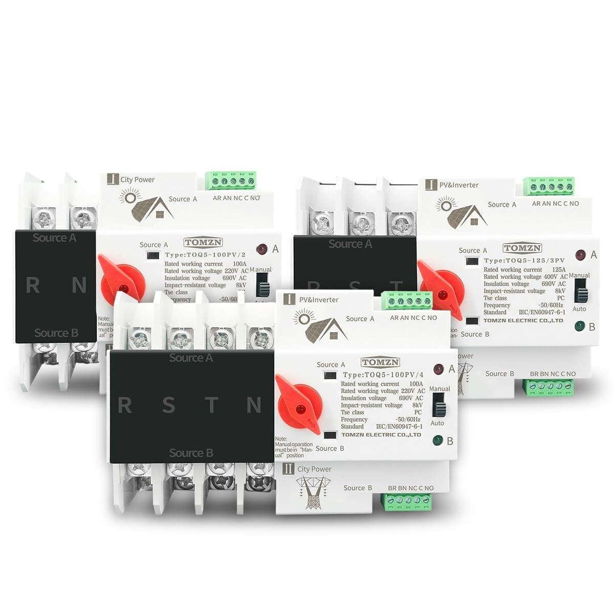 Interruttore Magnetotermico ATS su guida Din 2P 3P 4P for impianti fotovoltaici e inverter Selettori di trasferimento automatico a doppia alimentazione Ininterrotto 63A 100A 125A Interruttore Magnetot