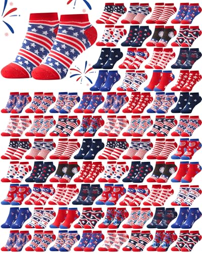 Shinymoon 72 Pairs Patriotic Socks Bulk 4th of July Gifts for Women Men American Flag Ankle Socks Funny Star Striped 4th of July Independence Day Military Veteran Gifts