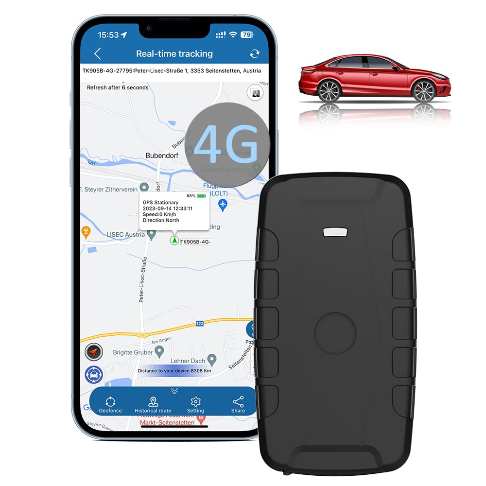 TKMARS TK918 GPS Tracker Auto 20000mAh - Localizzatore Con App Gratuita Senza Abbonamento, Magnetico, Antifurto, Posizione in Tempo Reale per Auto e Moto