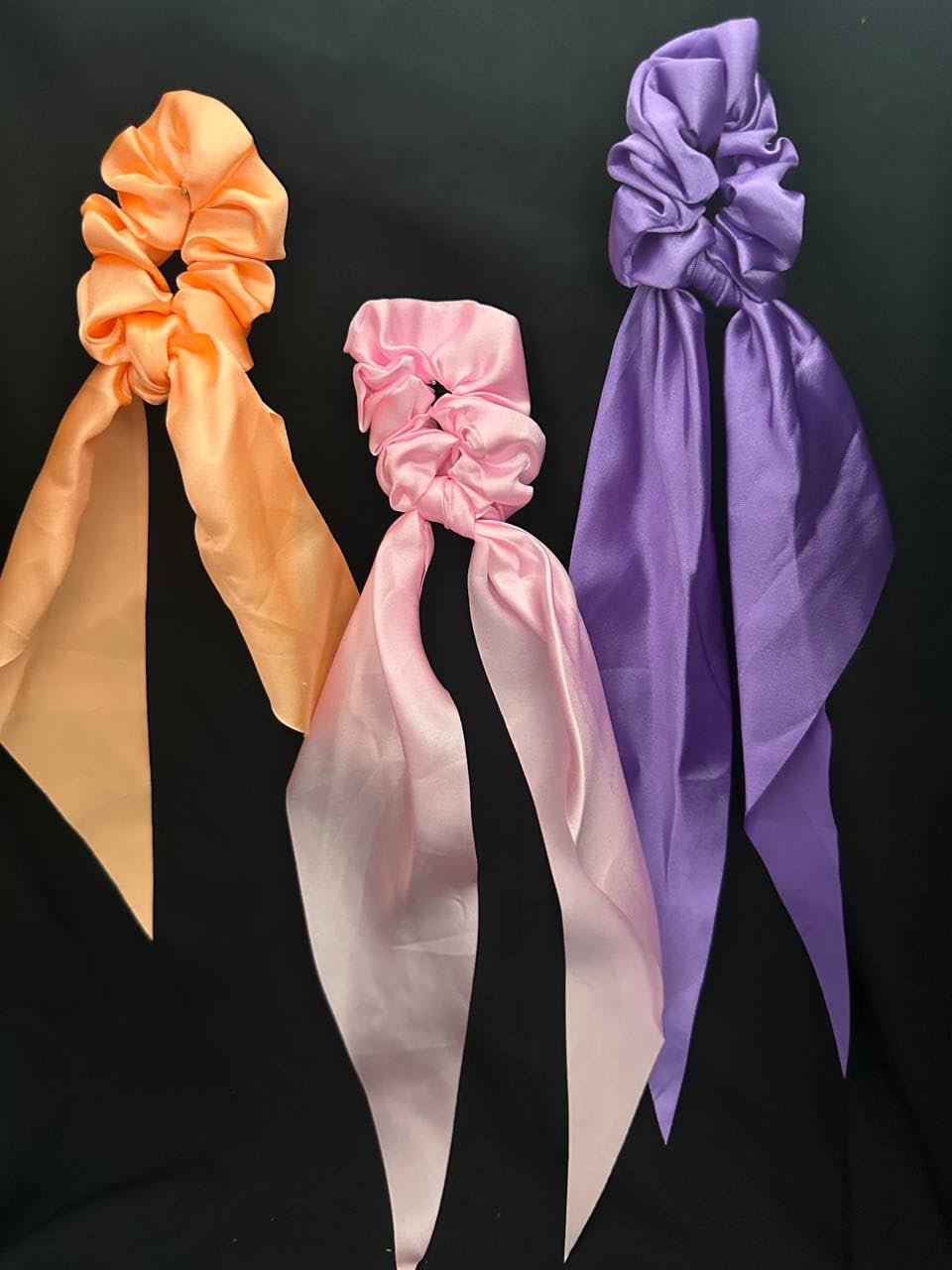 black sparrow Hair Scrunchies with Bow, Plain Hair Scarf with Ribbon Bow for Woman Ponytail Holder Girls, Satin Scrunchie Long Hair Bands Ties (Pack of 3) (Orenge_Light pink_Light purple) (B0CP2F5SJ3) Amazon Price History, Amazon Price Tracker