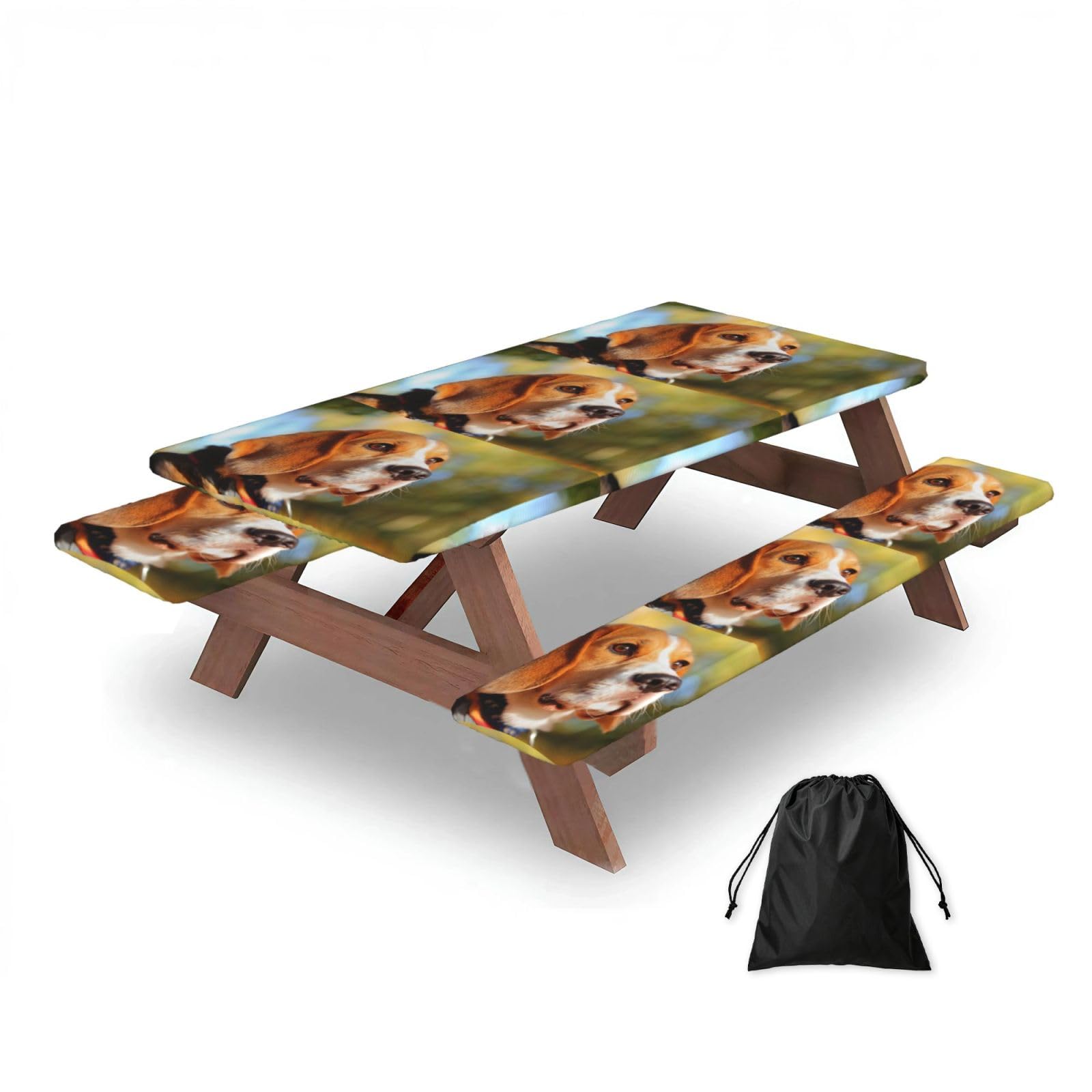 Dopklna As Picture Beagle Dogs Bokeh Pets Beagle, Picnic Table Cover With Bench Covers -Waterproof Elastic Fitted Tablecloth For Garden Camping Patio 76X152cm
