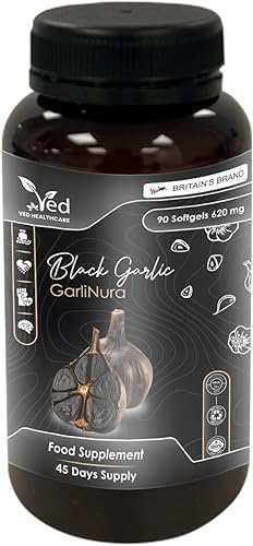 Ved GarliNura, 90 cápsulas blandas, suplemento de ajo negro fermentado e inodoro con flor de lavanda, hoja de romero, hoja de té verde, ALA,