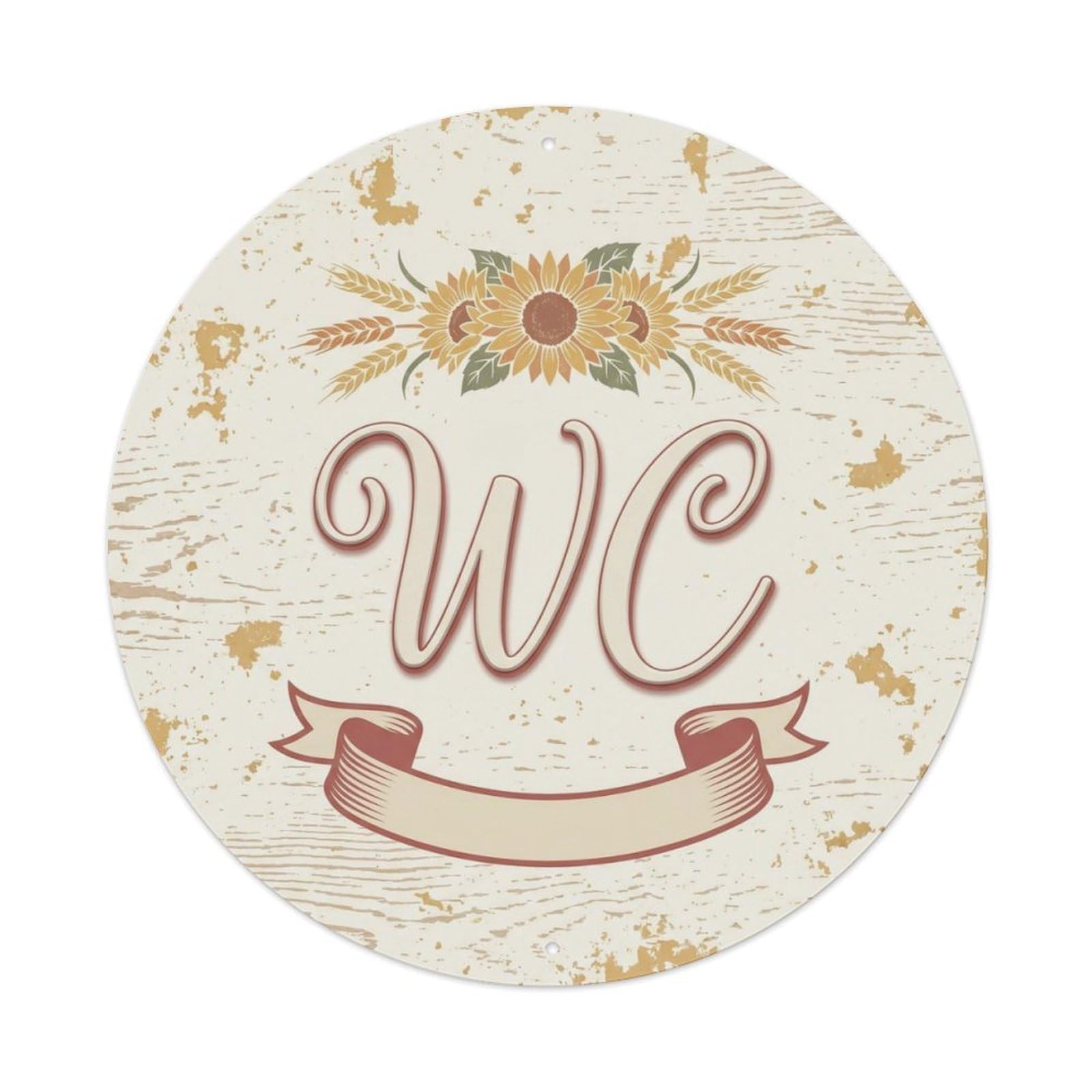 Toilet （WC） Shabby Farmhouse Ornament 1 Metal Tin Sign Plaque Wall Decor for Cafe, Club Bar, Office, Home Garden Round Metal Poster 8x8Inch