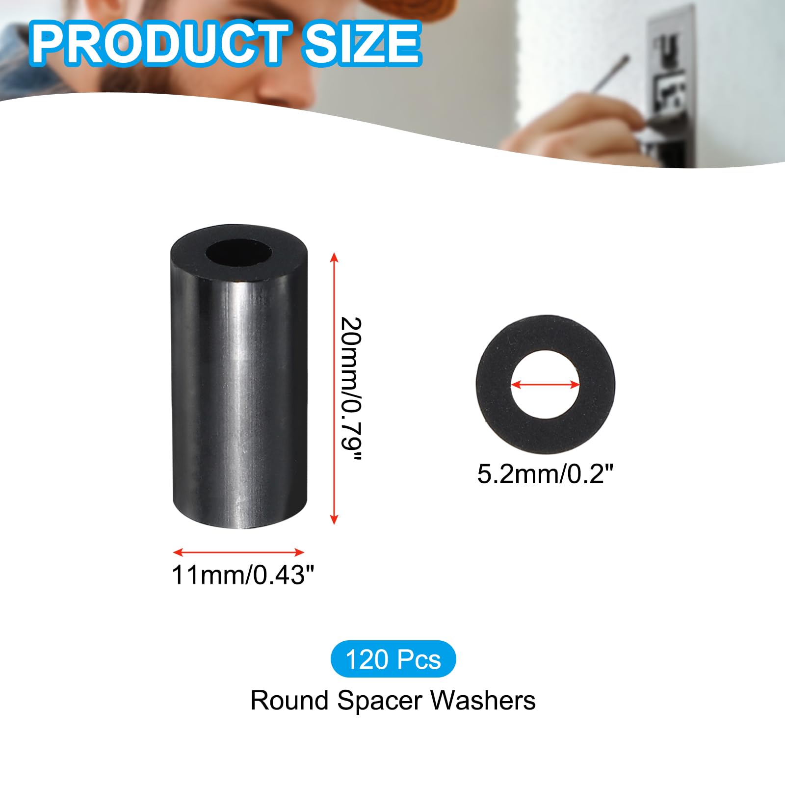 PATIKIL M5 Black ABS ID 5.2mm,OD 11mm,Length 20mm, Nylon Round Spacer Washers - Image 2