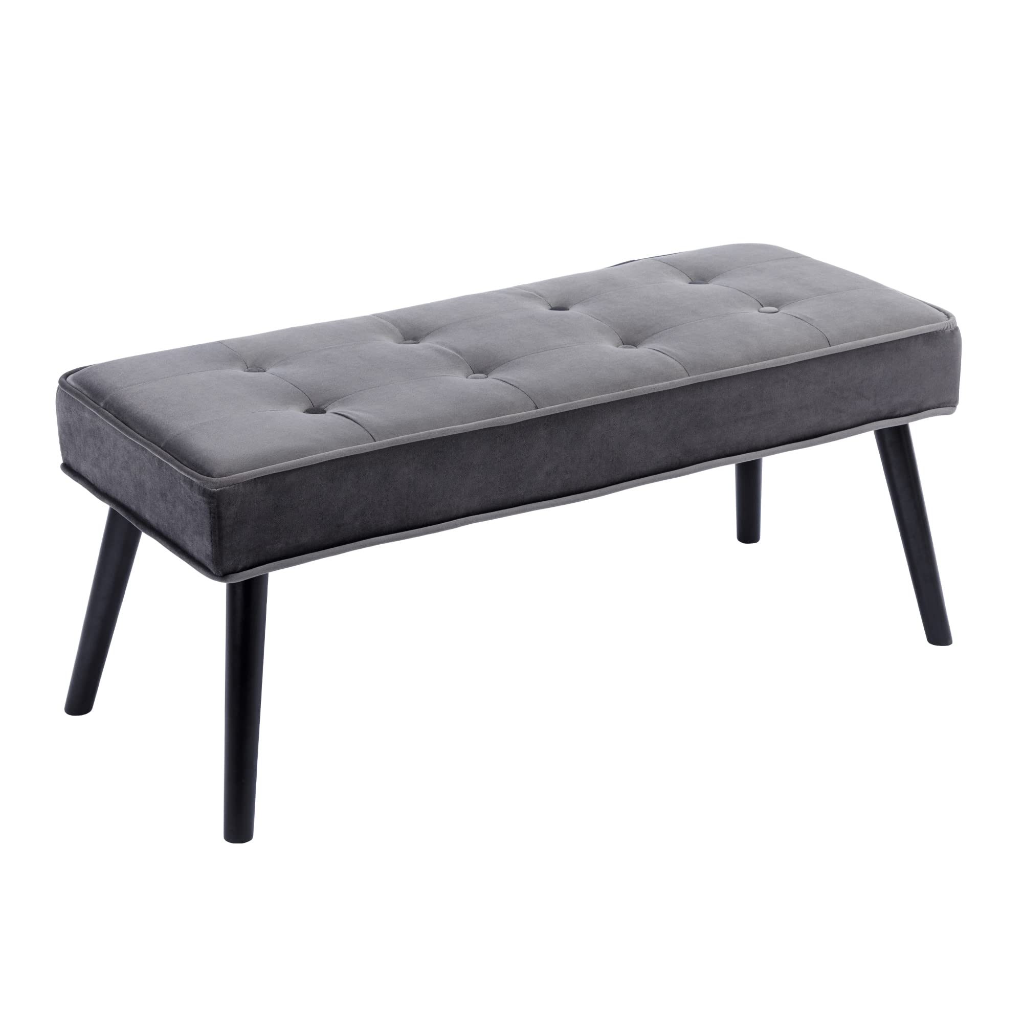 LOULENS Button Tufted Ottoman Bench, Fashionable Upholstered End of Bed Bench, Comfortable Velvet Entryway Bench for Living Room, Dark Gery
