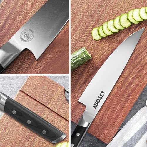 Kitory Chef Knife 8" - Japanese Style Pro Kitchen Knife - Forged German High Carbon Steel - Full Tang Pakkawood Handle-Gift Box included — view 5
