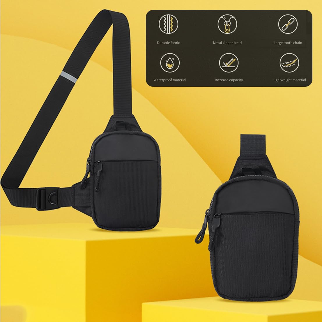Amacoam Sac Bandoulière étanche Sport Sling Crossbody Nylon Noir 7.5"