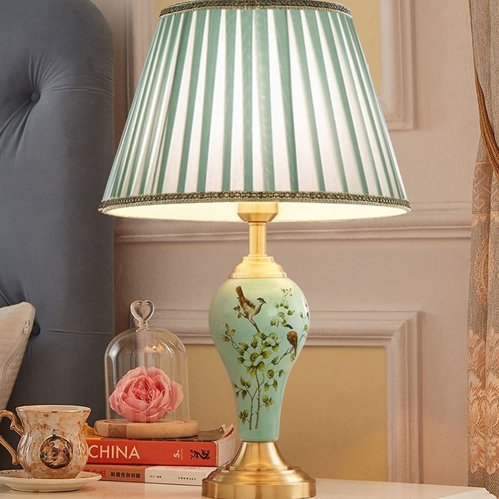 Lampa stołowa Lampka nocna Lampa nocna Ceramiczna lampa stołowa Malowane ręcznie kwiaty i ptaki Lampy stołowe Metalowa podstawa Lampa nocna do sypialni Lampy stołowe do salonu Lampa stołowa do salonu