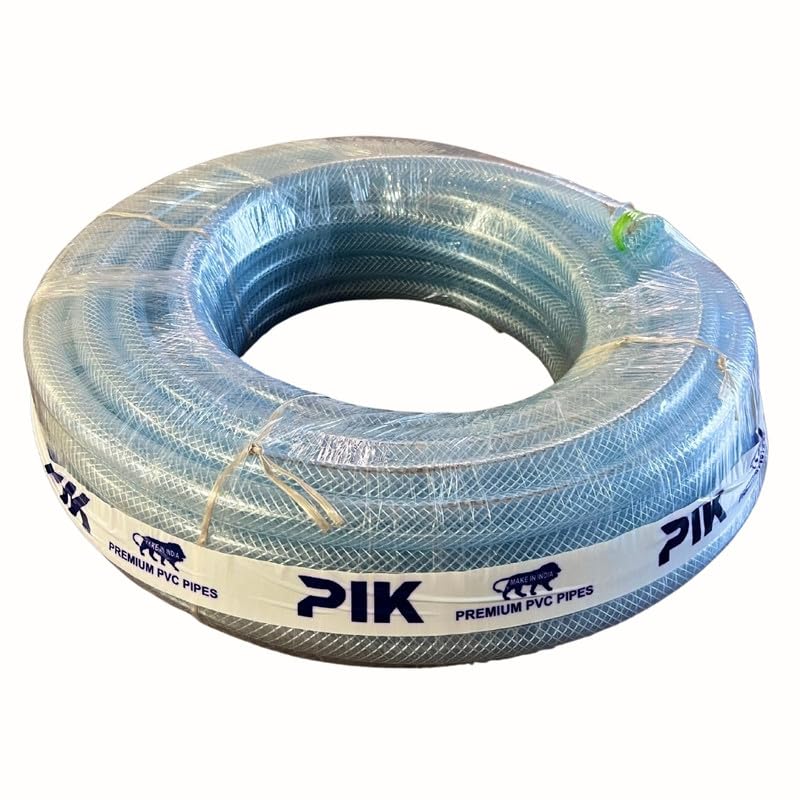 Image of PIK Premium PVC Multi-layered Heavy Duty Braided water Hose pipe - Size 3 /4 inch, 30 Meters long, White Transparent color | Gardening, Cleaning, Indoors & Outdoor use