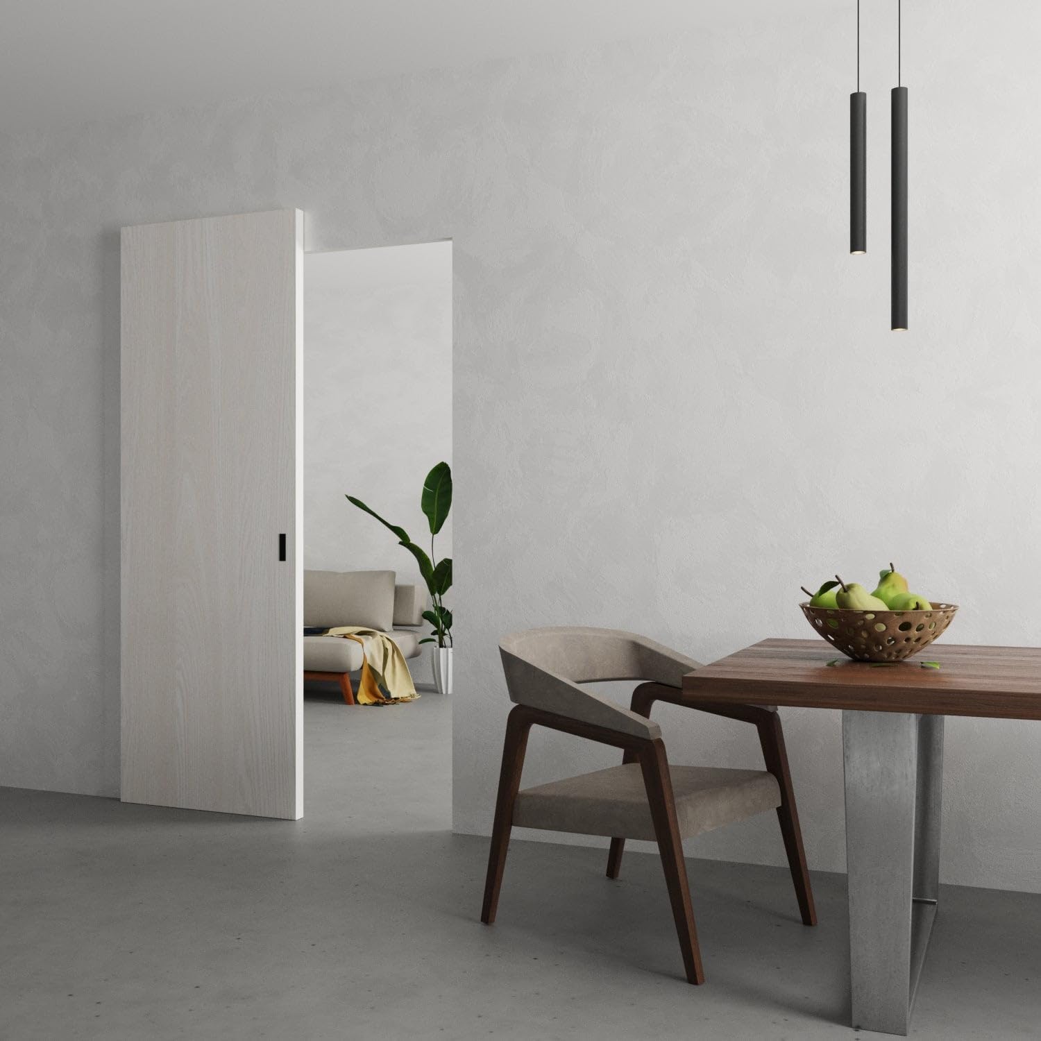 SARTODOORS Interior Hidden Barn | Basic 3001 Ash Franko | Wood Veneer Doors | Magic Concealed Sliding Set | 36" x 84"