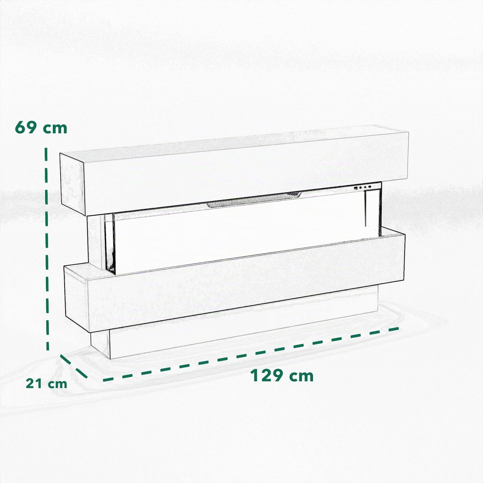 GF Core Elektrokamin Clear 42 mit realistischem 3D LED-Feuer - Stand-Elektrokamin mit Heizung und Kaminfeuer, App Steuerung, Knistereffekt & Timer, max. 1800 W, 129x69x21cm, Grau