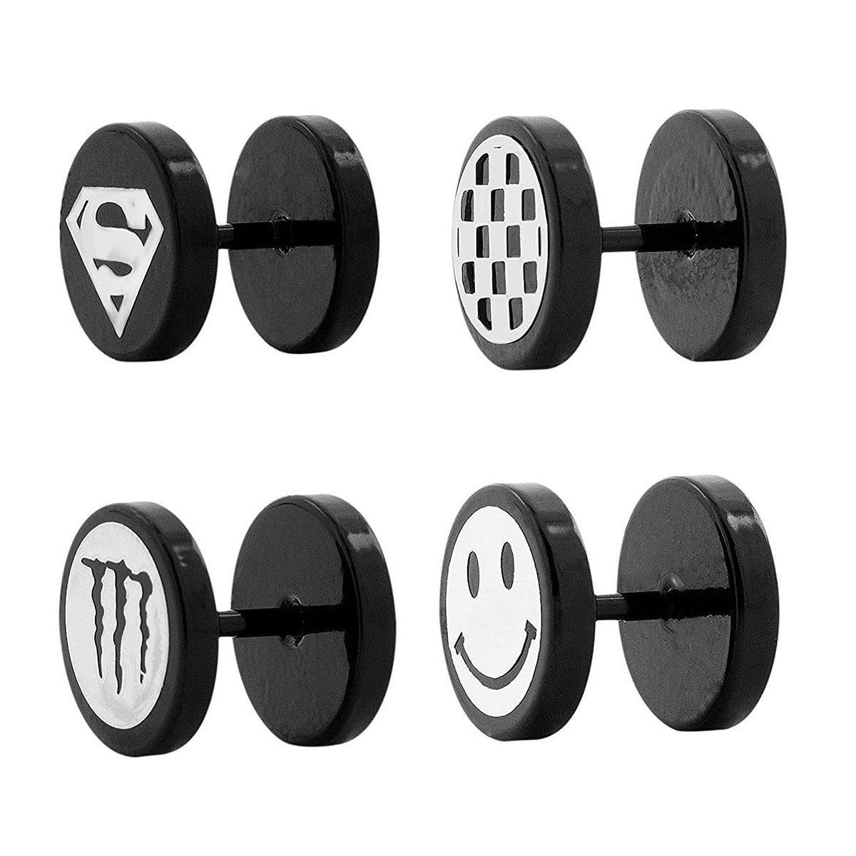 Fancy Singles Stainless Steel Black Stud Earring Pack 4 Combo