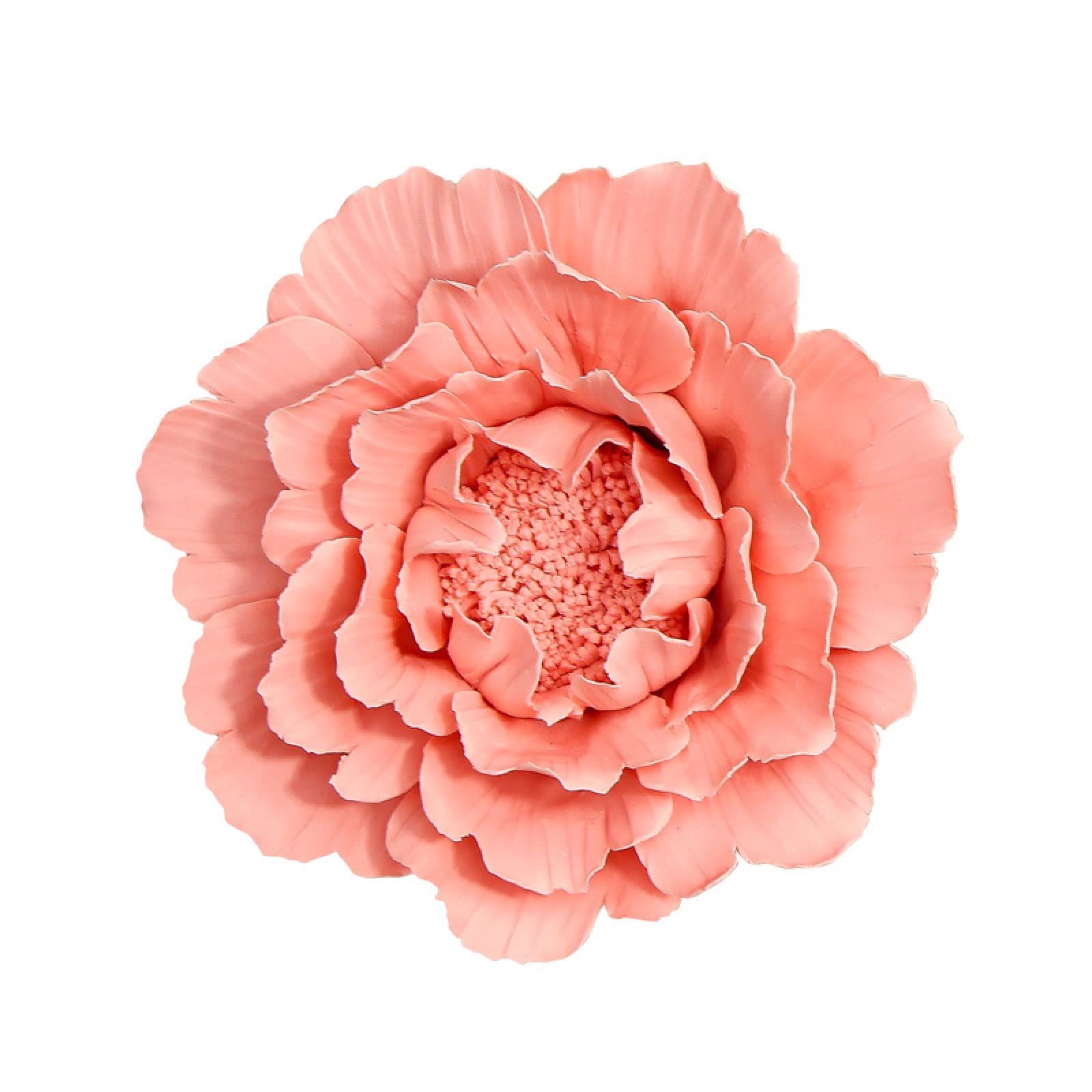 KJOLWHCQ Elegant Ceramic Orange Peony Flower Handcrafted Sculpture 3D Wall Art Decor Home Living Room Office Wedding Gift 15cm