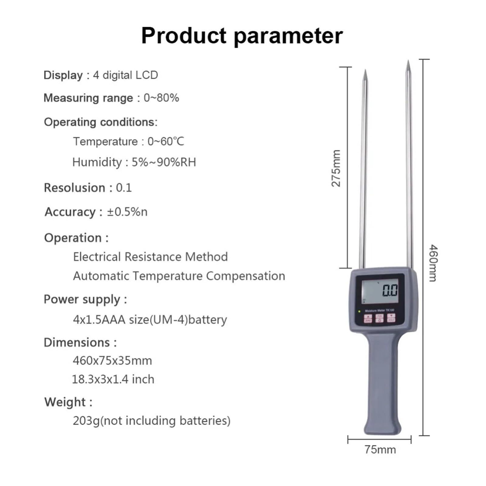 Humidimètre Numérique Multifonctionnel Portable for Céréales, Produits Chimiques, Granulés De Plastique, Poudre Savon, Sol