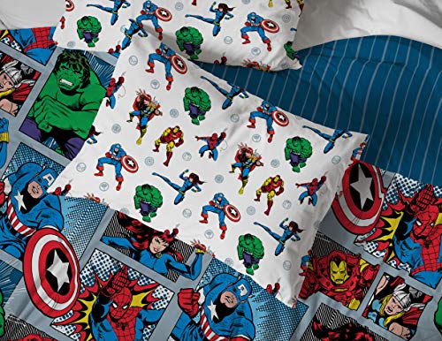 Image of Marvel Comics Iron Man Full Size Comforter Set 5 Piece Kids Bedding, Multi | Hulk Captain America, Bed in a Bag, Comforter Sheets Pillowcases, Soft Microfiber, Machine Washable, Boys Gift
