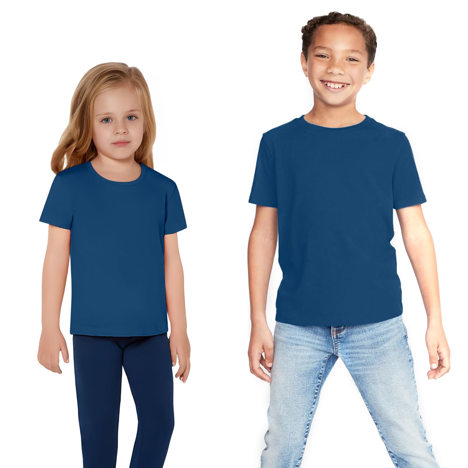 Eversoft Cotton Crew Neck T-Shirts for Boys Girls Short Sleeves (as8, Age, 4_Years, 5_Years, Regular, Navy)