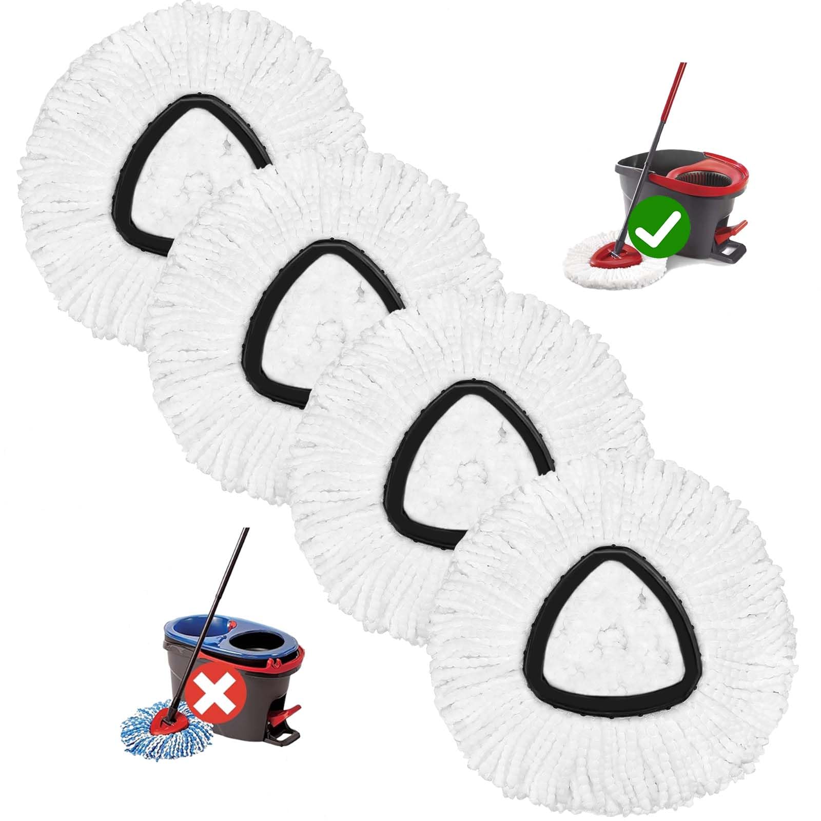 Paquete de 4 cabezales de repuesto para fregona O-Ceda de repuesto para fregona giratoria, recambios de fregona giratoria de microfibra, cabezal de fregona de fácil limpieza, lavable a máquina