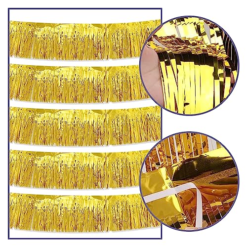 Image of 5 Pack 10 Feet Gold Fringe Garland Foil Fringe Garland Metallic Tinsel Streamers Fringe Backdrop Banner for Parade Floats Birthday Party Decorations Halloween Christmas Decoration (Gold)