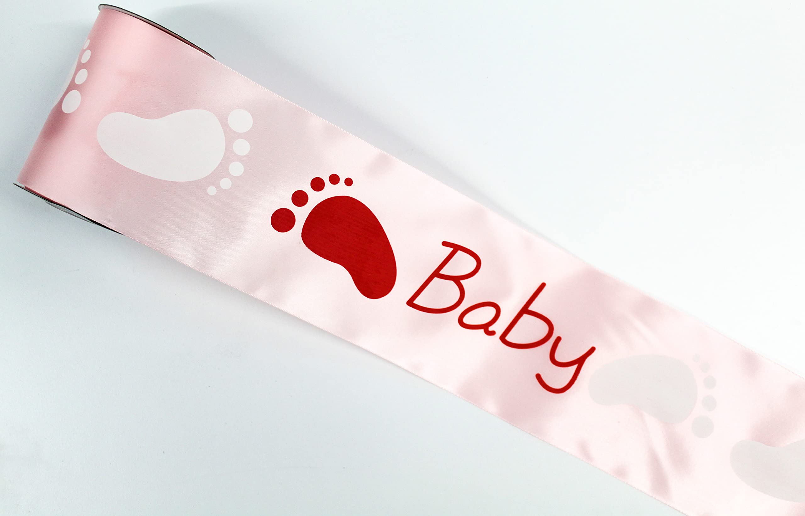 Ruban de satin rose - 10 m - 6 cm - Motif pieds de bébé - Pour baptême et naissance